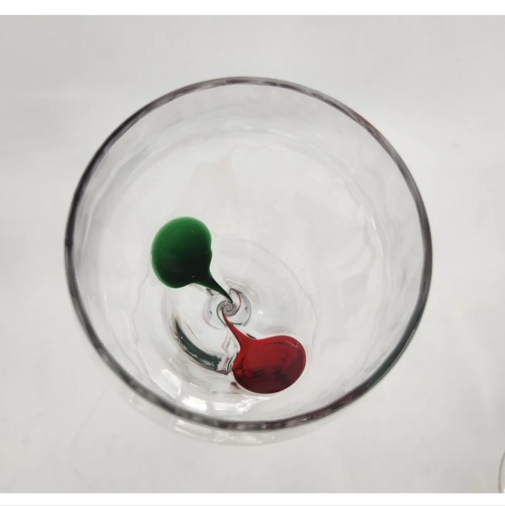 Pier 1 Imports Christmas Wine Glasses Red Green Drop Swirl Stem Optic Ribbon  4
